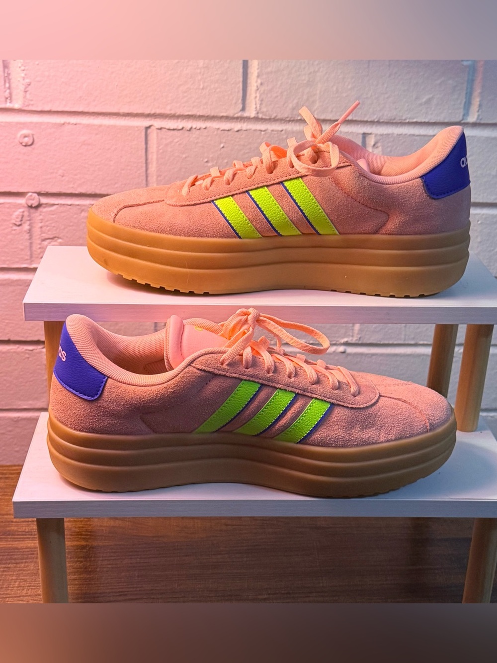Adidas VL Court Bold Pink Suede Platform Sneakers Size 10